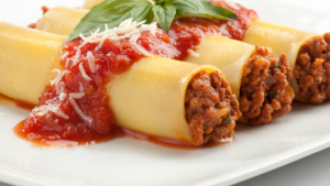 Canelone de  mandioca e carne moída