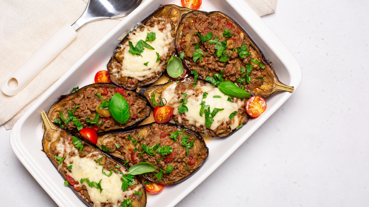 Beinjela Recheada com carne moída